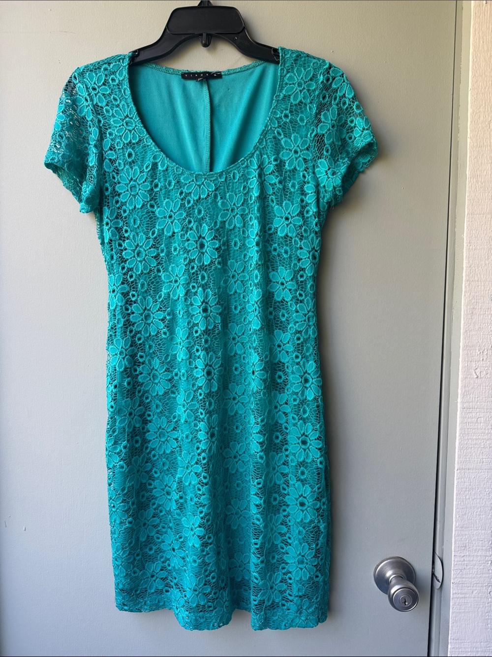 Tiana B. Teal Floral Lace Mini Dress